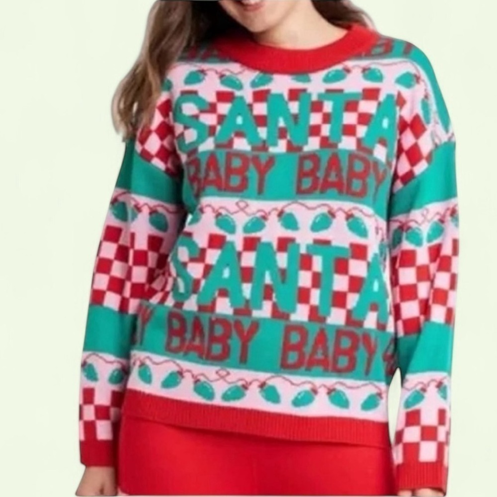 Christmas sweater Santa Baby Pink sweater XL holiday Christmas